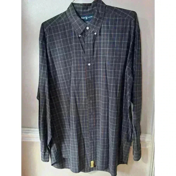 VTG Ralph Lauren Blake Navy Plaid W/ Blue Pony 2 Ply Cotton Button down Size XL - Picture 2 of 8